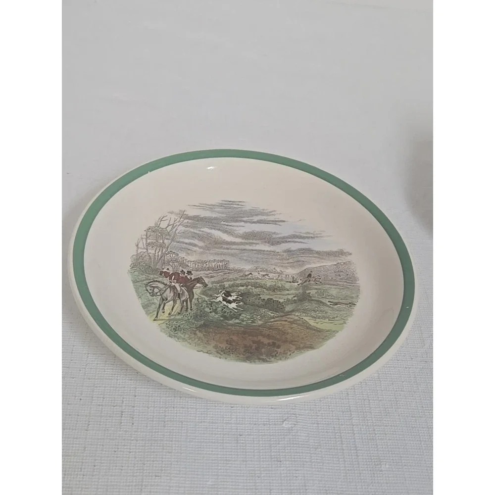 Copeland Spode England Herring Hunt Green #1 Footed Demitasse Cup‎ and #1 Saucer